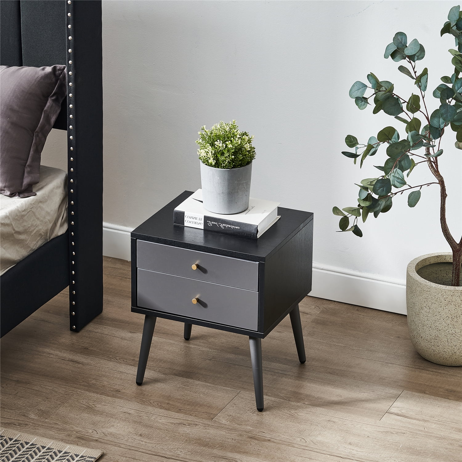 Private Jungle Two fitted modern bedside tables with 2 drawers,Suitable for Bedroom/Living Room/Side Table,Dark Gray