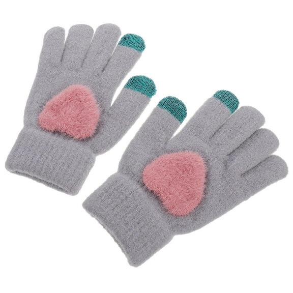 HAMPPLIES 1 Pair Winter Mittens Heart-shaped Knitted Style for Men and Women Cold Weather Activities