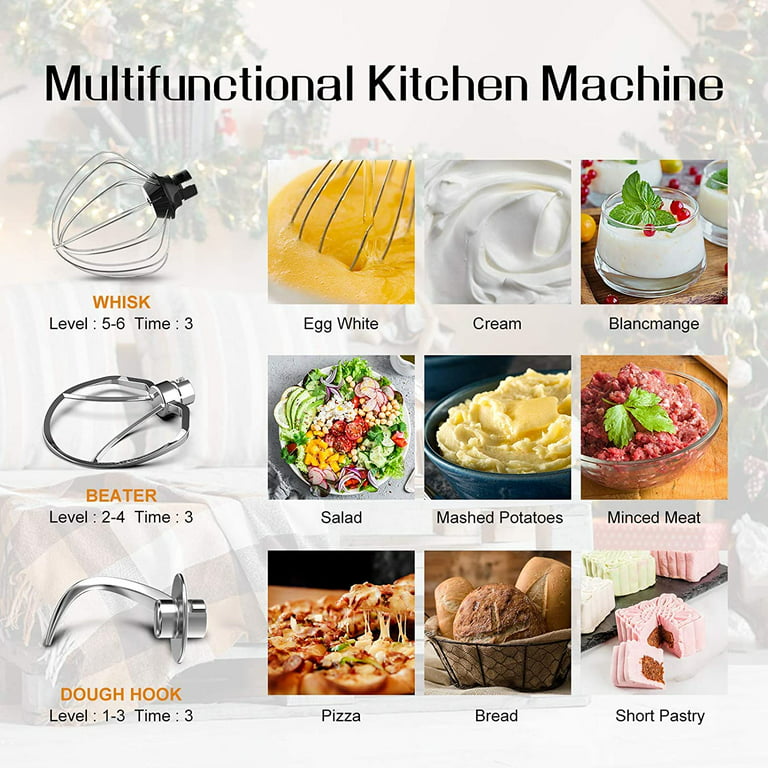 Nurxiovo Pro 3 in 1 Stand Mixer, 850W Kitchen Food Mixer with 6 Speed and  Pulse, Home mixer stand up with 6.5 QT Stainless Steel Bowl,Dough Hook,  Whisk, Beater, Meat Blender and