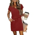 thumbnail image 5 of UoCefik Womens Shoes Dressy Casual Summer Loose V Neck Short Sleeve Tee Shirt Sundress A-Line Tie Waist Cute Mini Dresses Hawaiian Fashion Casual Beach Dress with Pockets Red XL, 5 of 5