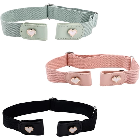 3pcs Girl Belts, 3 Colors Leather Kids Belts with Heart Design Adjustable Clothing Accessories for Girls Pants Jeans Dresses