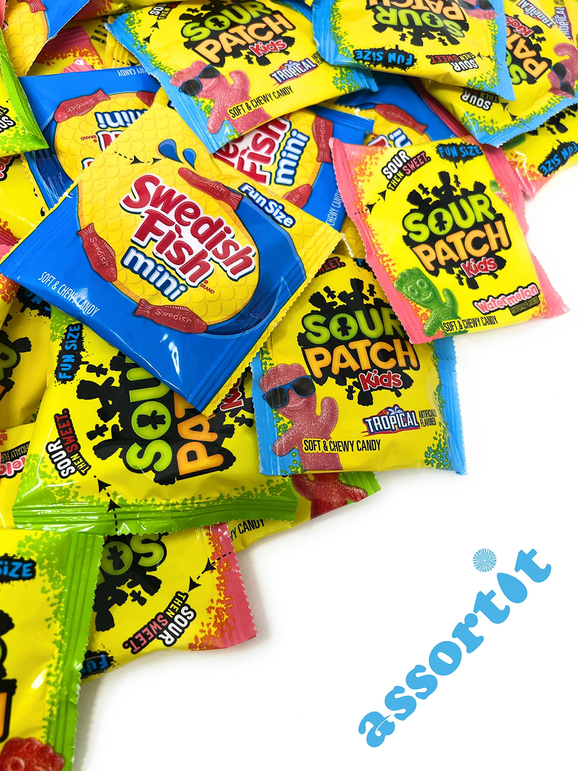 Sweet & Sour Gummy Candy Mix – Sour Patch Kids, Swedish Fish Minis, Tropical & Watermelon (24 oz)