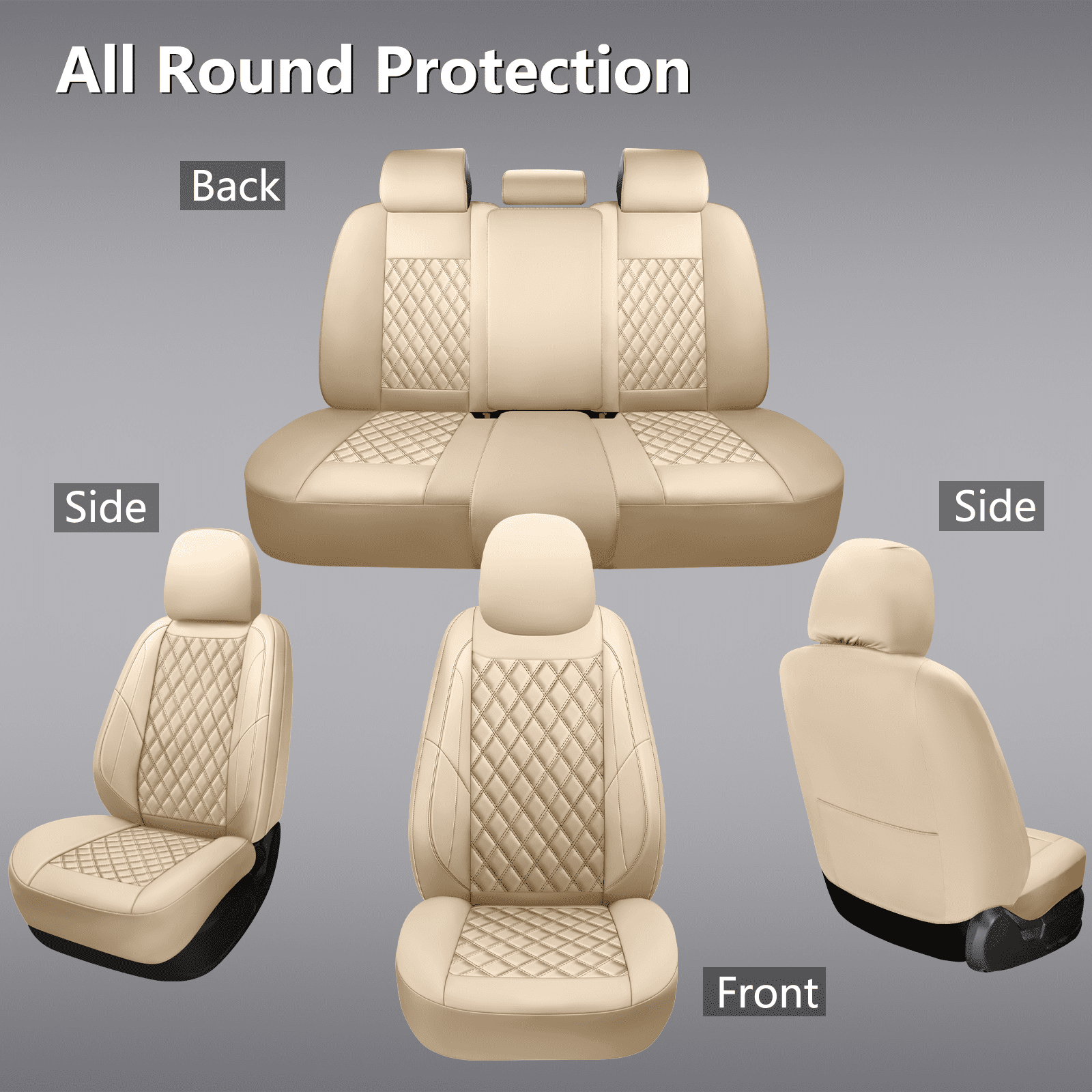 NS YOLO Premium Leather Car Seat Covers Full Set,Universal Fit for Cars,Trucks&SUVs,Waterproof Car Seat Cushion,Full Coverage Car Seat Protector with 5 Seats,beige