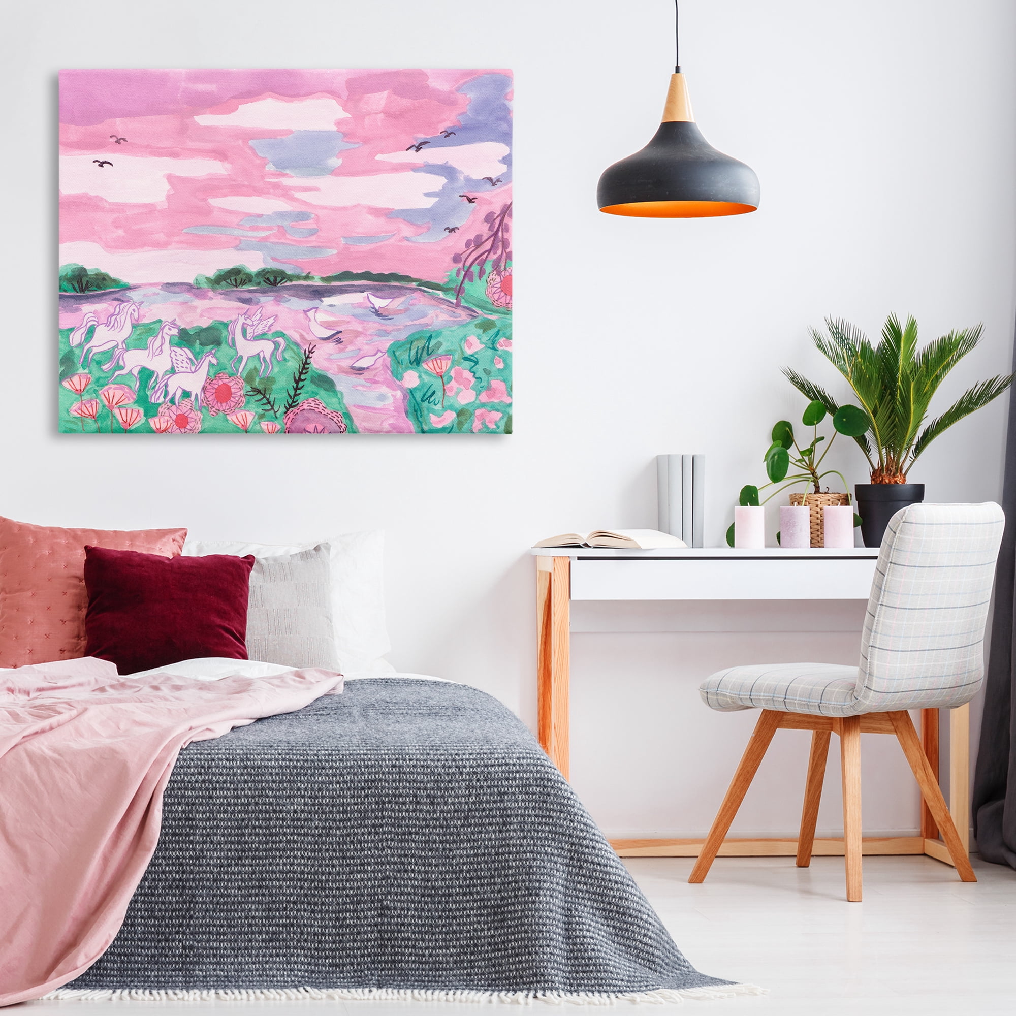 Stupell Industries Pastel Unicorns Landscape Fantasy & Sci-Fi Painting Wrapped Canvas Art Print Wall Art, 48 x 36