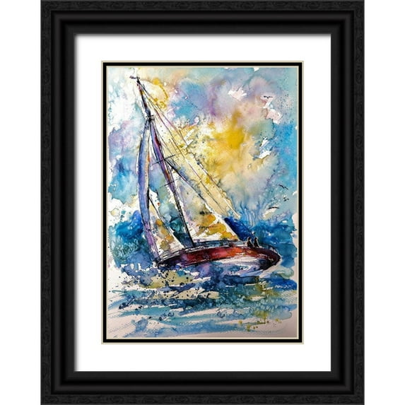 Kovacs, Anna Brigite 14x18 Black Ornate Wood Framed with Double Matting Museum Art Print Titled - Sailboat in the Wind