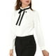 thumbnail image 5 of Blusa de oficina para mujer Allegra K, con cuello de volantes, de manga larga, con cintilla y botones, color blanco, talla L, 5 of 7