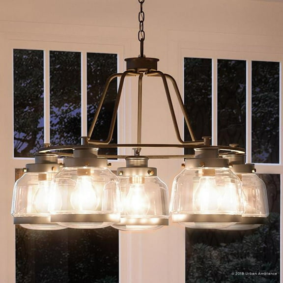 Urban Ambiance Luxury Vintage Electric Chandelier, Size: 19-1/4"H x 26"W, with Urban Industrial Style Elements, Olde Bronze Finish and Clear Shade, UHP2531
