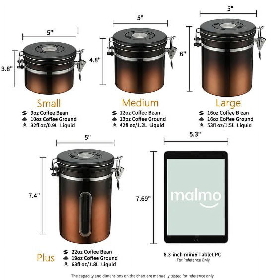 Storage Malmo Lid, Gradient Coffee Date Tracker 12oz, Container for Canister Stainless Kitchen Steel Canister,Airtight Coffee Gradient with Copper Food
