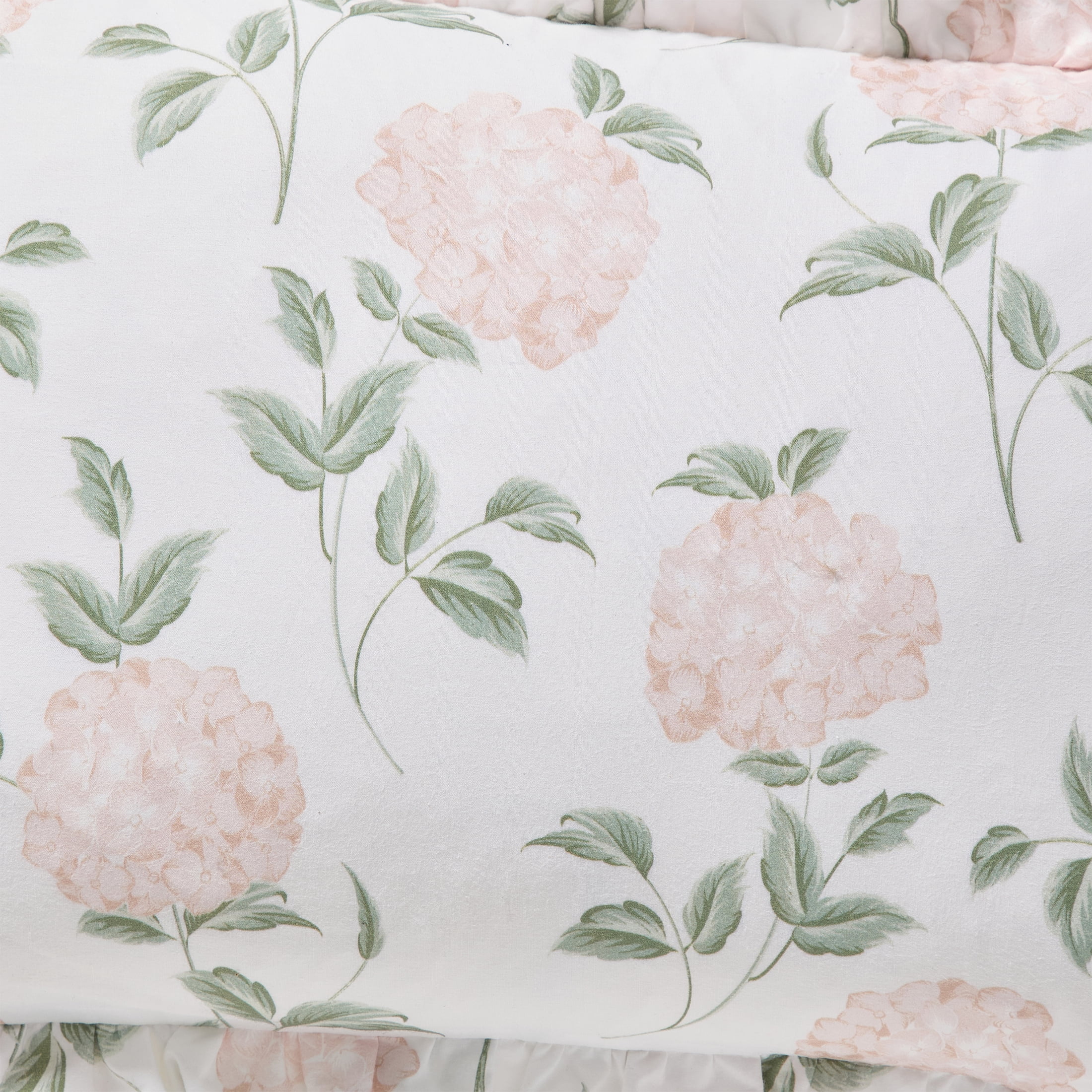 My Texas House 14" x 20" Green/Pink Hydrangea Ruffle Decorative Pillow Cover