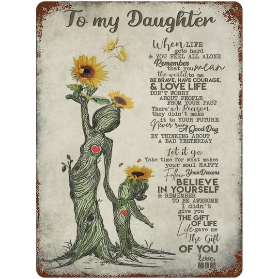 to My Daughter from Mom Metal Tin Sign,Birthday Gifts for Daughter,Kids Gifts for Graduation, Valentines Day, Birthday - Inspirational Quote Sign for Bedroom Wall Decor 5.5"x8"