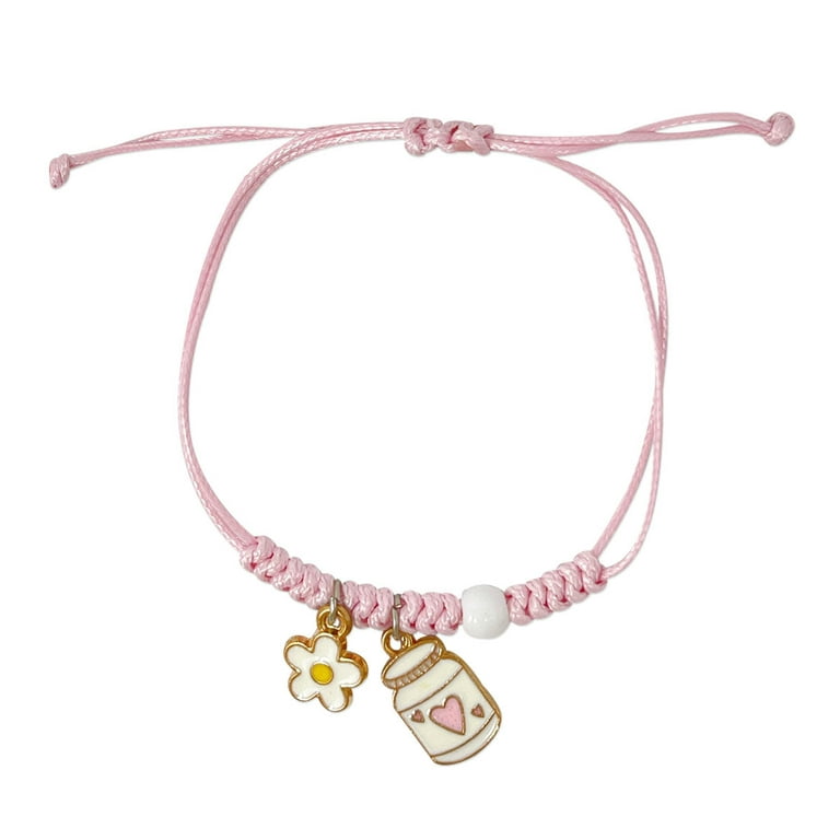 Wrapables Friendship Beaded Enamel Charm Bracelet, Pink Bow Kitty Crystal  Beads 