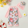 thumbnail image 4 of Happy Town Toddler Baby Girl Floral Swimsuit Long Sleeve One-Piece Rash Guard Bathing Suit with Hat, 4 of 8