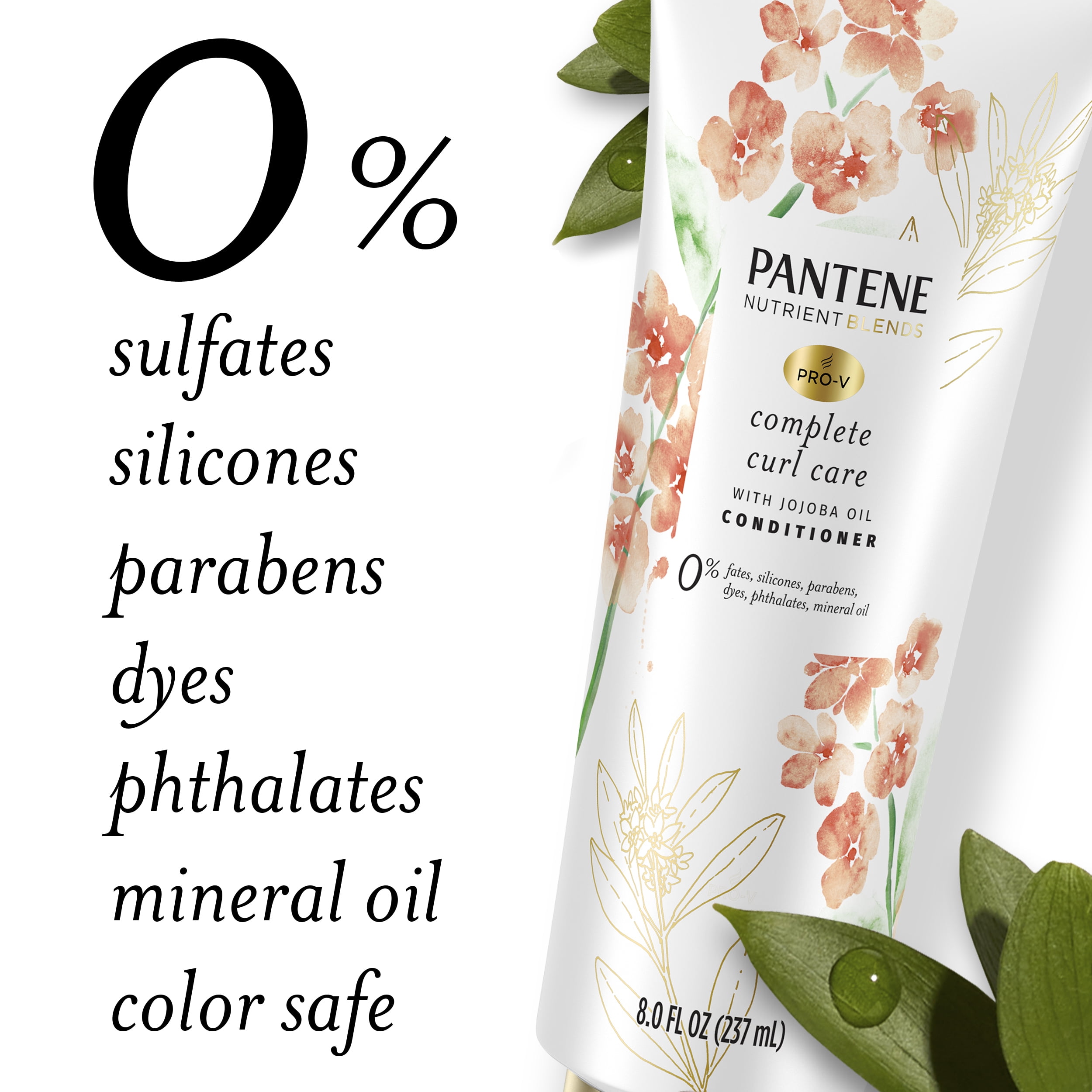 (2 pack) Pantene Sulfate Free Curly Hair Conditioner, Anti Frizz, with Jojoba Oil, Color Safe, 8.0 oz
