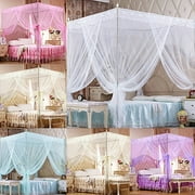 Romantic Princess Lace Bed Canopy with Mosquito Net - Simple 4 Corners Post Curtains for Twin, Full, Queen, King Beds