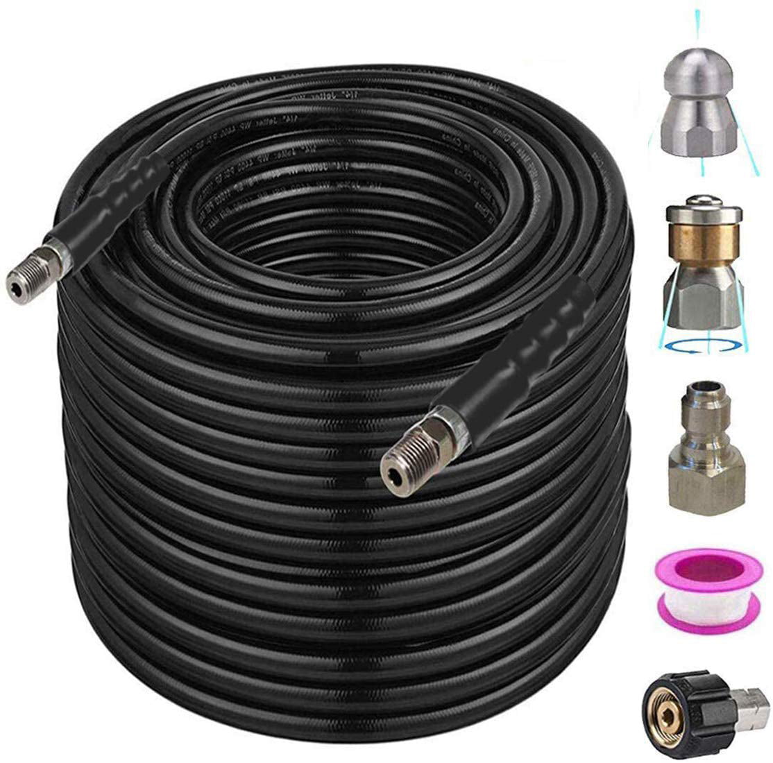 Sewer Jetter Nozzles Kit 100FT For Pressure Washer Drain Cleaning Hose USA 