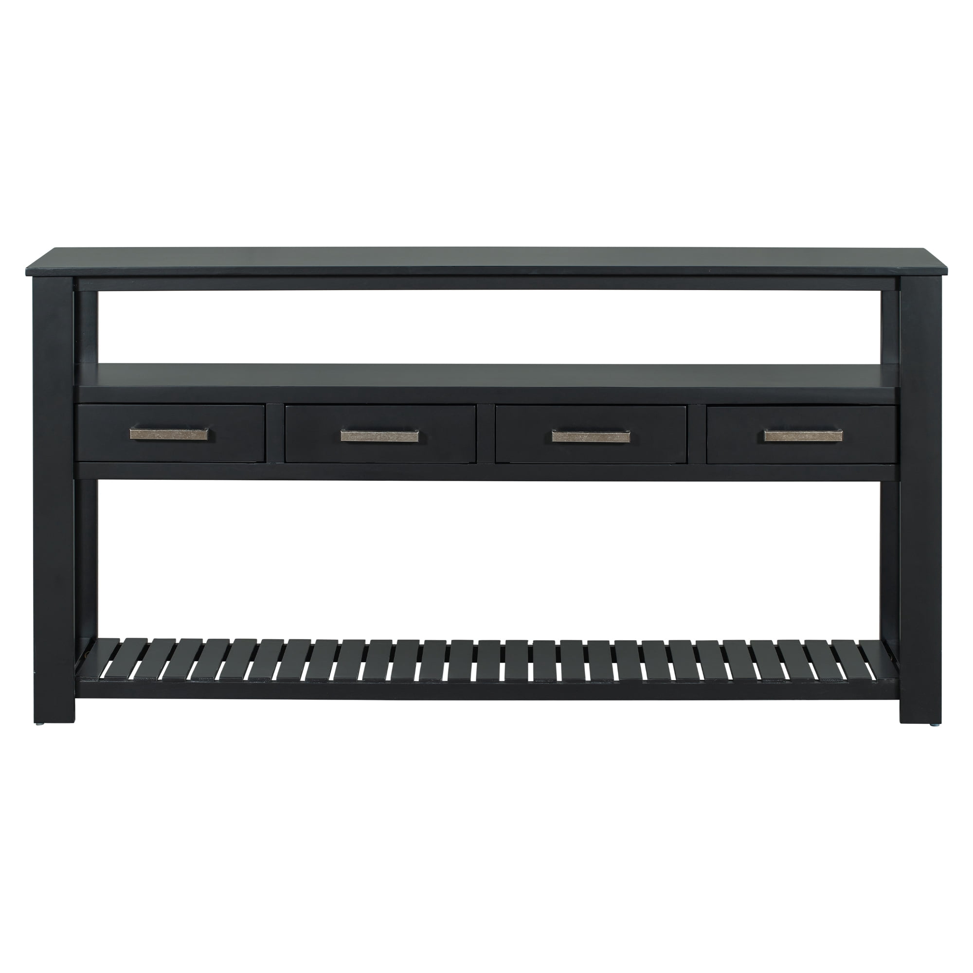Console Table with 4 Drawers and 3-Tier Open Shelves, 61.5'' Sofa Table Behind Couch with Metal Handles, Entryway Table for Living Room Foyer and Kitchen