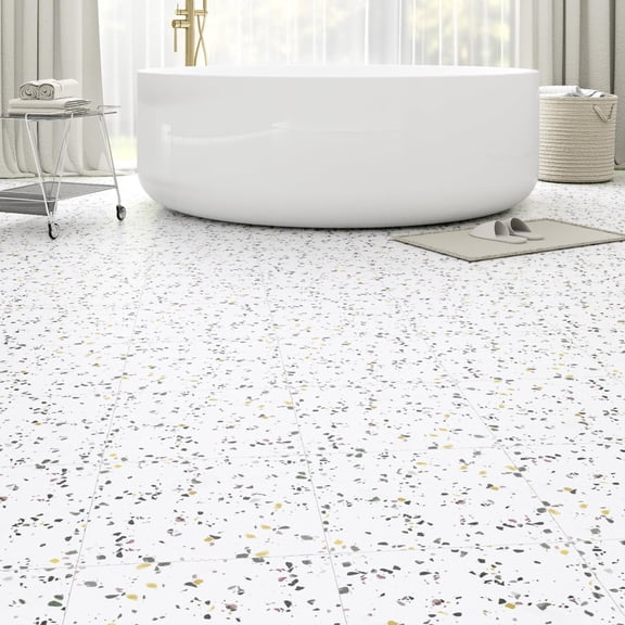 White Terrazzo Marble Peel and Stick Floor Tiles 12x12 Inch 40-pack