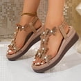 thumbnail image 3 of Rokment Women's Sparkly Butterfly Platform Wedge Dress Sandals Delicated Glitter Pearl Open Toe Elastic Ankle Strap Chunky High Heels Dressy Summer Shoes for Bride Wedding Beach Khaki Size 7, 3 of 5