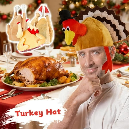 Pekkaxy Thanksgiving Turkey Hat,Plush Christmas Turkey Hat,Thanksgiving Turkeys Costume Christmas Holiday Party Supplies Fun Hats