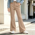 thumbnail image 4 of BXJX Girls Flare Pants Size 10-12, Fashion Side Pockets Zip-Button Fall Kids Casual Trousers Khaki, 4 of 6