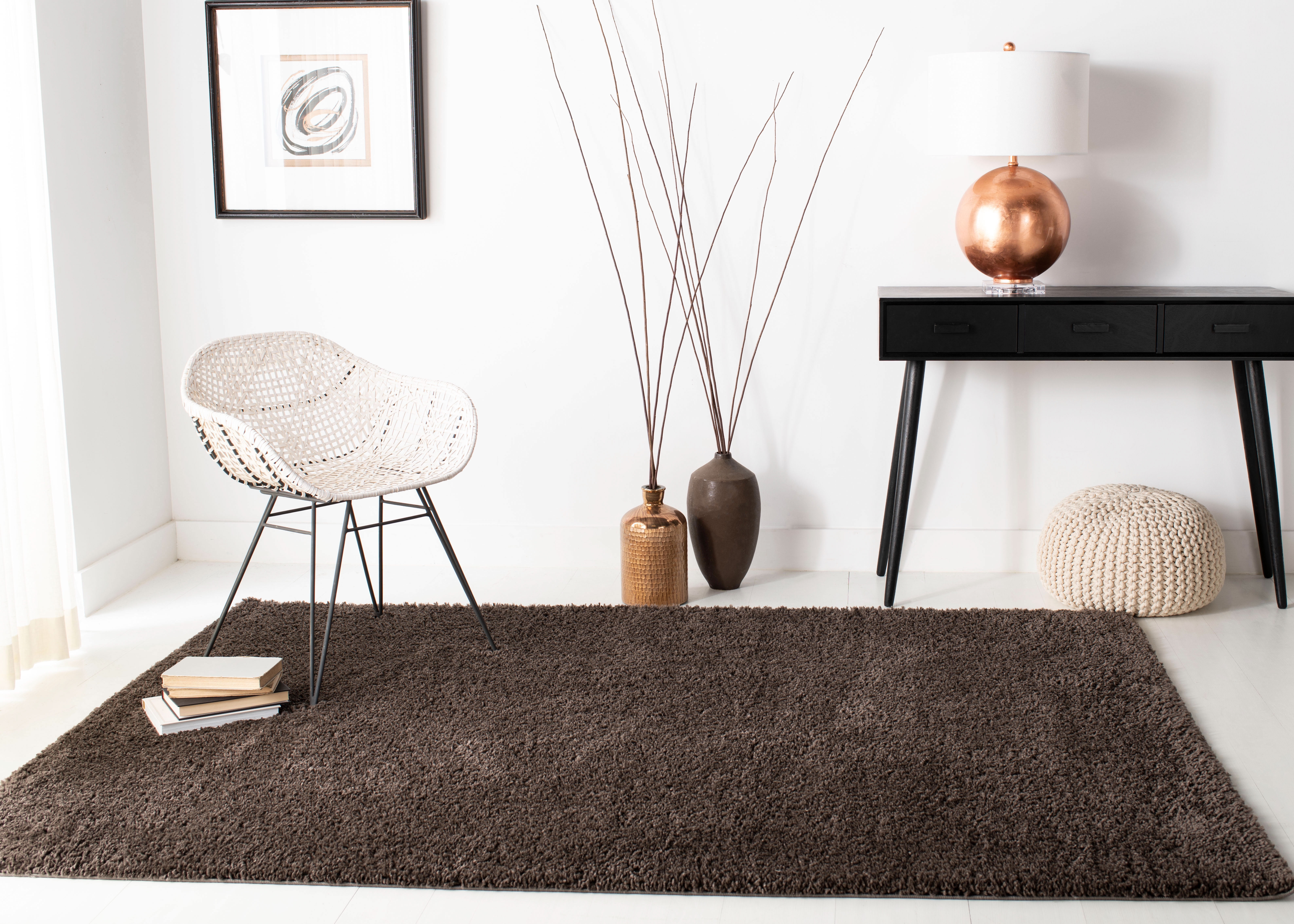 SAFAVIEH August Carlene Solid Plush Shag Area Rug, Brown, 9' x 12' - Large - Modern Design, Brown, Non-Shedding & Easy Cleaning, Ultra Plush Thick Pile, Ideal for Living Room, Bedroom