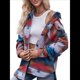 thumbnail image 3 of Chaqueta de Larga con Solapa Acogedora para Mujer, con Estampado Azteca Occidental y Bolsillos, Abrigo Informal y Cálido. Azul Pavo Real S, 3 of 10