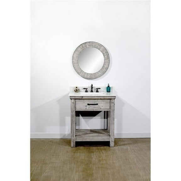 InFurniture WK8430-G-AP TOP 30 in. Rustic Solid Fir Single Sink Vanity in Grey Driftwood With Arctic Pearl Quartz Marble Top-No Faucet