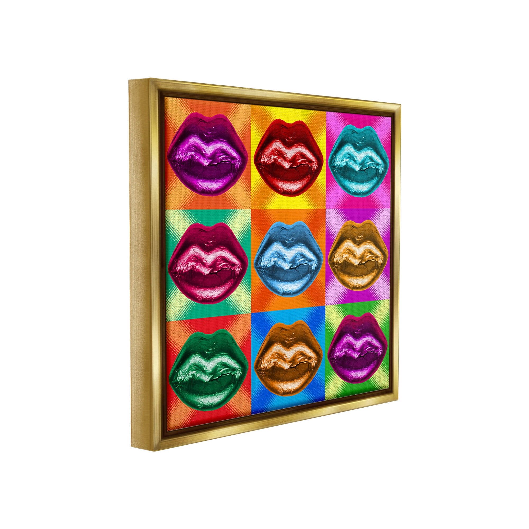 Stupell Industries Vivid Lips Abstraction Abstract Painting Gold Floater Framed Canvas Art Print Wall Art, 25 x 25