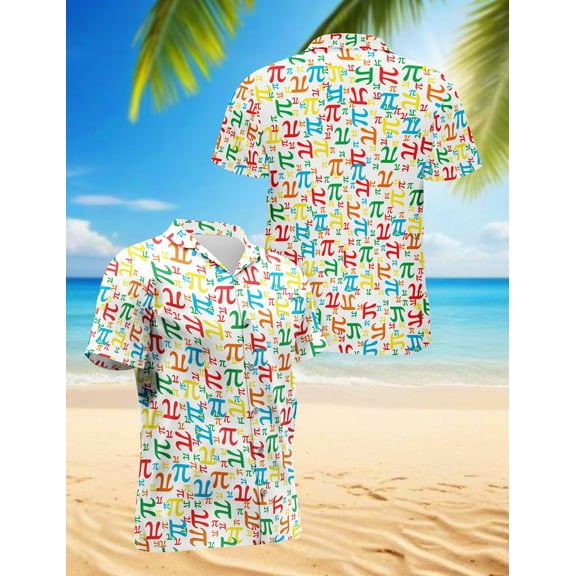 Pieces Of Pi Math Hawaiian Shirt for Men, Button Down Summer Beach Short Sleeve, S-5XL