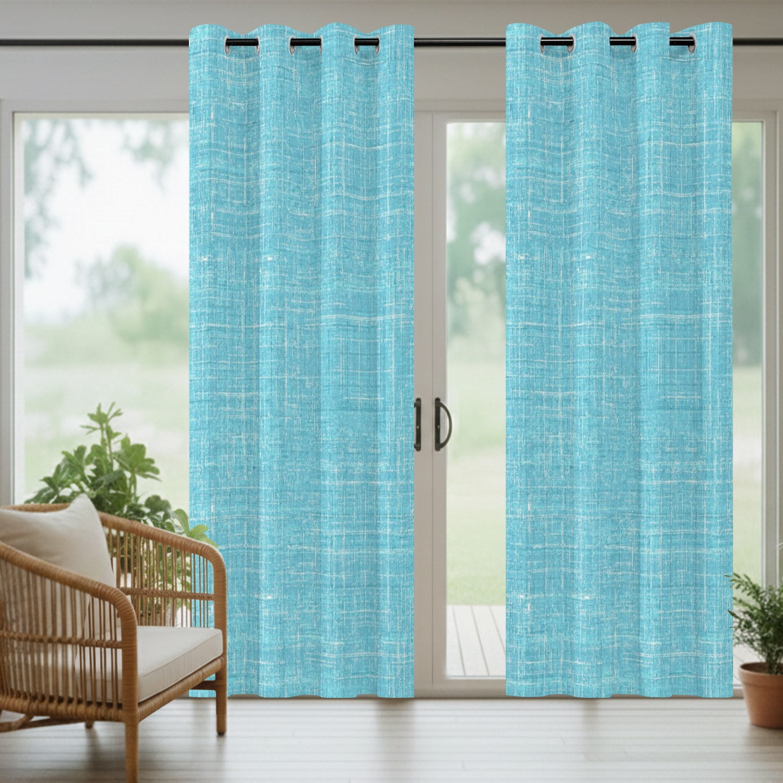 Teal Blue Outdoor Curtains for Patio, Abstract Modern Farmhouse Solid Color Sunshade Privacy Drapes Grommet Waterproof Outside Curtains for Porch/Cabana/Balcony 54"x 95", 2 Panel