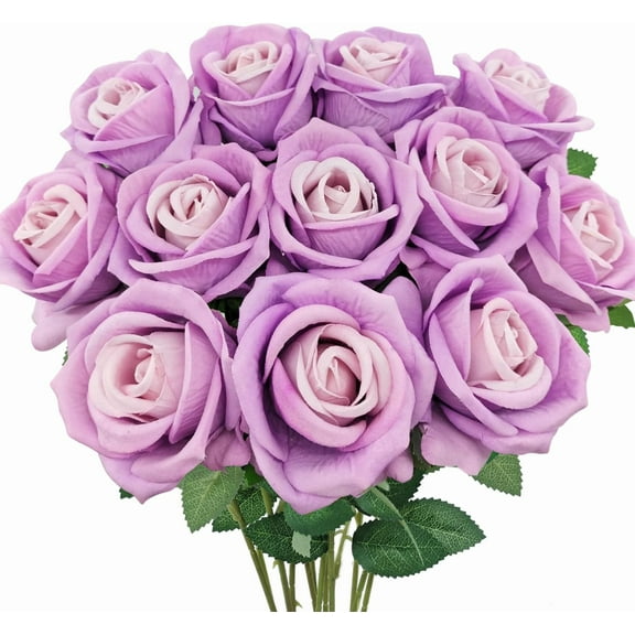 Velvet Rose Artificial Flowers with Long Stems, Real Touch Fake Roses Florals for Valentine's DIY Wedding Bouquet Party Table Centerpiece Home Arrangement Decorations (Lilac)