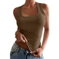 thumbnail image 3 of Summer Womens Tank Tops Square Neck Fitted Sleeveless Shirts for Women Ribbed Basic Top Camel Color XL, 3 of 8