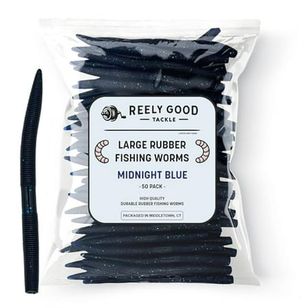 Reely Bass Lures (50 Pack) 5 Inch - Navy Blue Bass Fishing Soft Plastic Lures Rubber Senko Worms for Bass Fishing Wacky Worm Fish Bait Fake Worms for Fishing