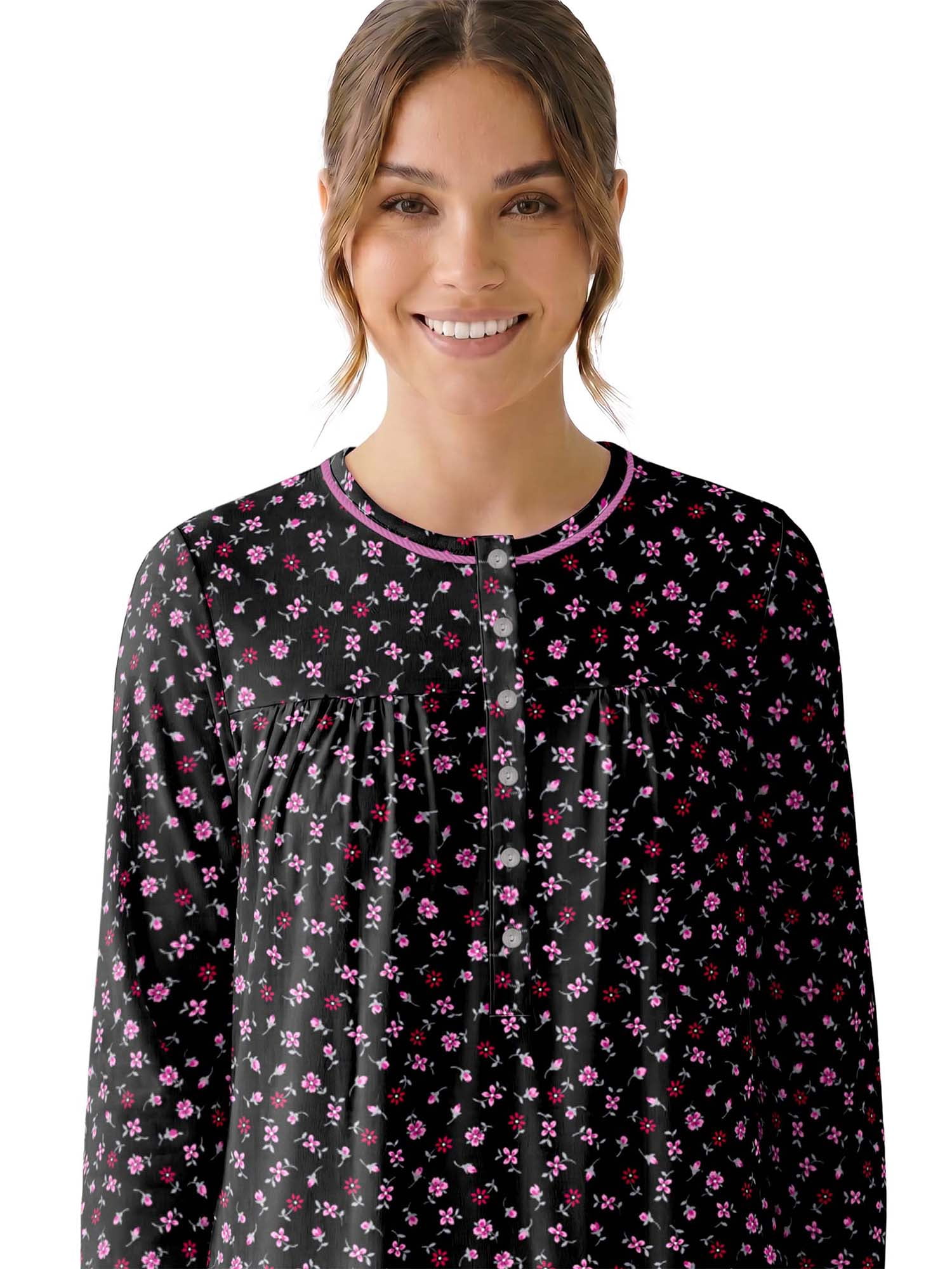 Aria Women’s Long Sleeve Stretch Velour 44" Sleepwear Nightgown, Sizes XS-5X