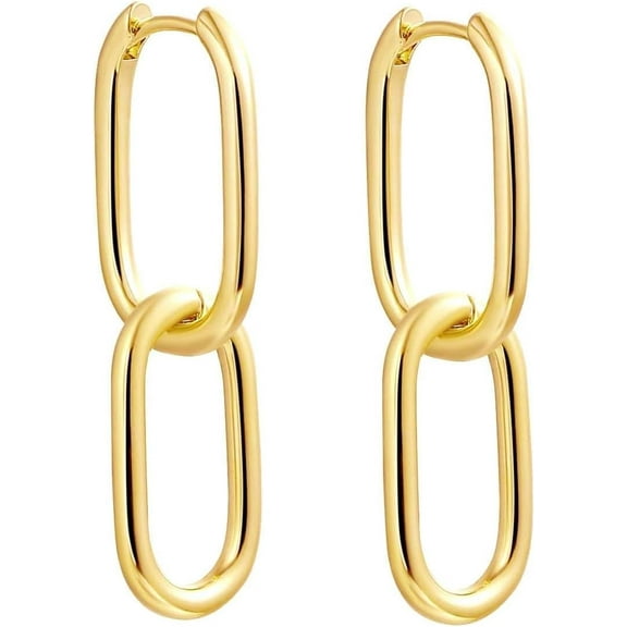 Gold Hoop Earrings for Women 14K Gold Silver Plated Chunky Huggie Hoops Hypoallergenic Lightweight Small Paperclip Link Chain Drop Dangle Earrings Trendy Jewelry Gifts