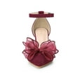thumbnail image 5 of BLISSFUL STEP Women's Bow Knot Pointed Toe Block Heel Pumps Burgundy 9.5, 5 of 7