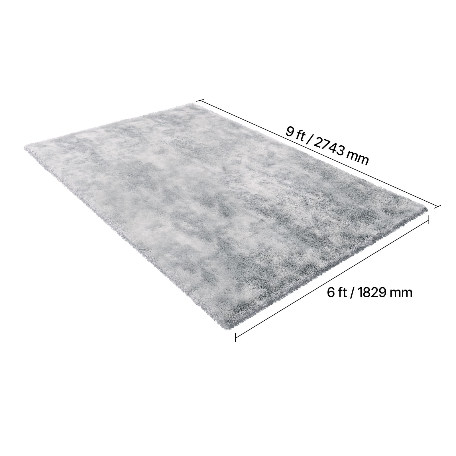 KFFKFF Indoor Plush Area Rugs, 6 x 9 ft Soft Carpet, Furry Shag Rugs for Living Room, Bedroom, Modern Home Decor, Long-Pile Design, Non-Shedding, Slip-Resistant, Tie-Dye Light Gray