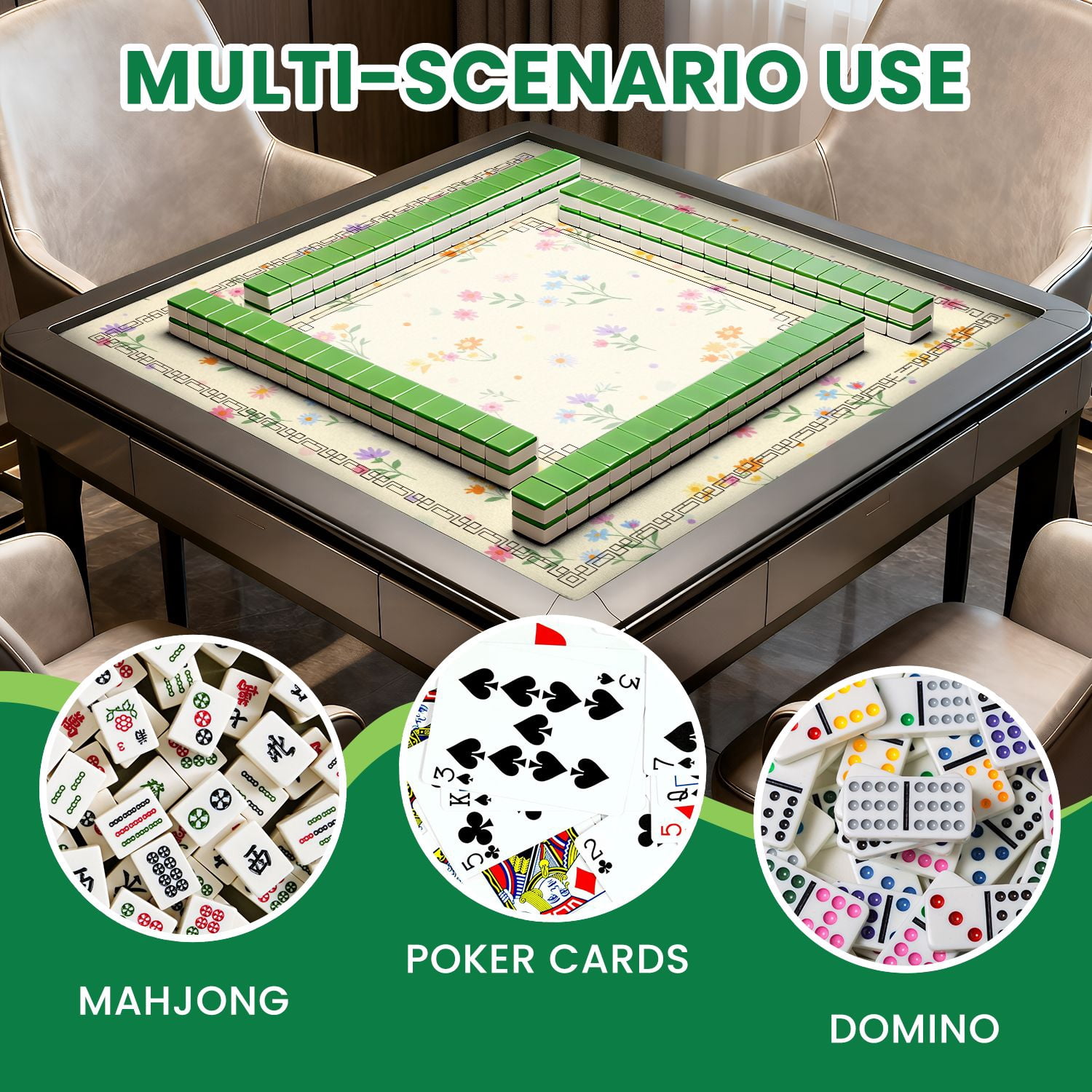 Mahjong Mat 31.5" x 31.5" Colorful Floral Pastel Non-Slip Noise Reduction American Mahjong Tiles Table Cover for Dominoes Poker Card Board Games Gift