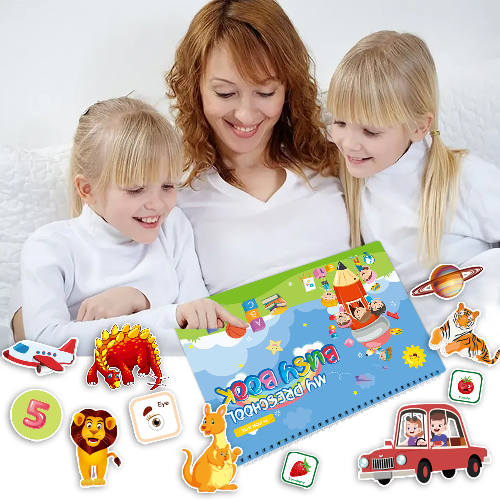 Preschool Busy Book for Toddlers 3 4 5 6 Years Old, Kindergarten Workbook Education Toy for Kids, Reusable Waterproof Quiet Book Activity Board Learning Gift for Kids Boys Girls