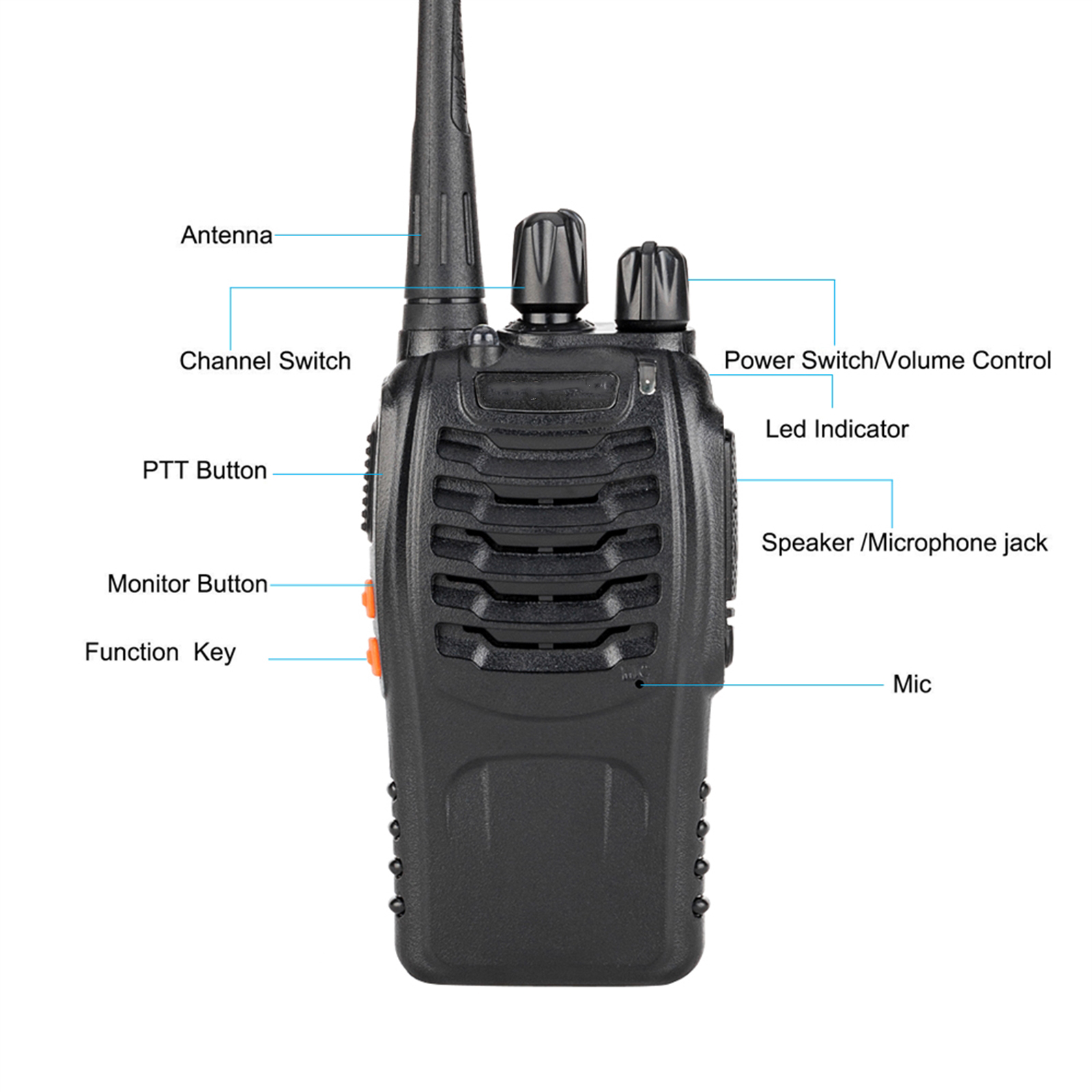 Handheld Walkie Talkies, 10KM Long Range 2-Way Radio 16-Channel with Earphones Black (2Pcs/Pair) - image 5 of 8