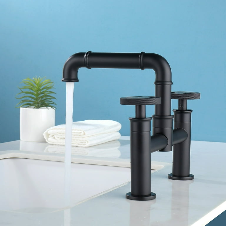 Modern Industrial-style 2-Hole Bathroom Faucet Widespread in Black