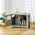 thumbnail image 2 of PawHut Wooden Dog Cage with Windows, End Table Furniture Style, Modern Pet Kennel with Lockable Doors Elevated Base for Small and Medium-sized Dogs, Grey, 2 of 9