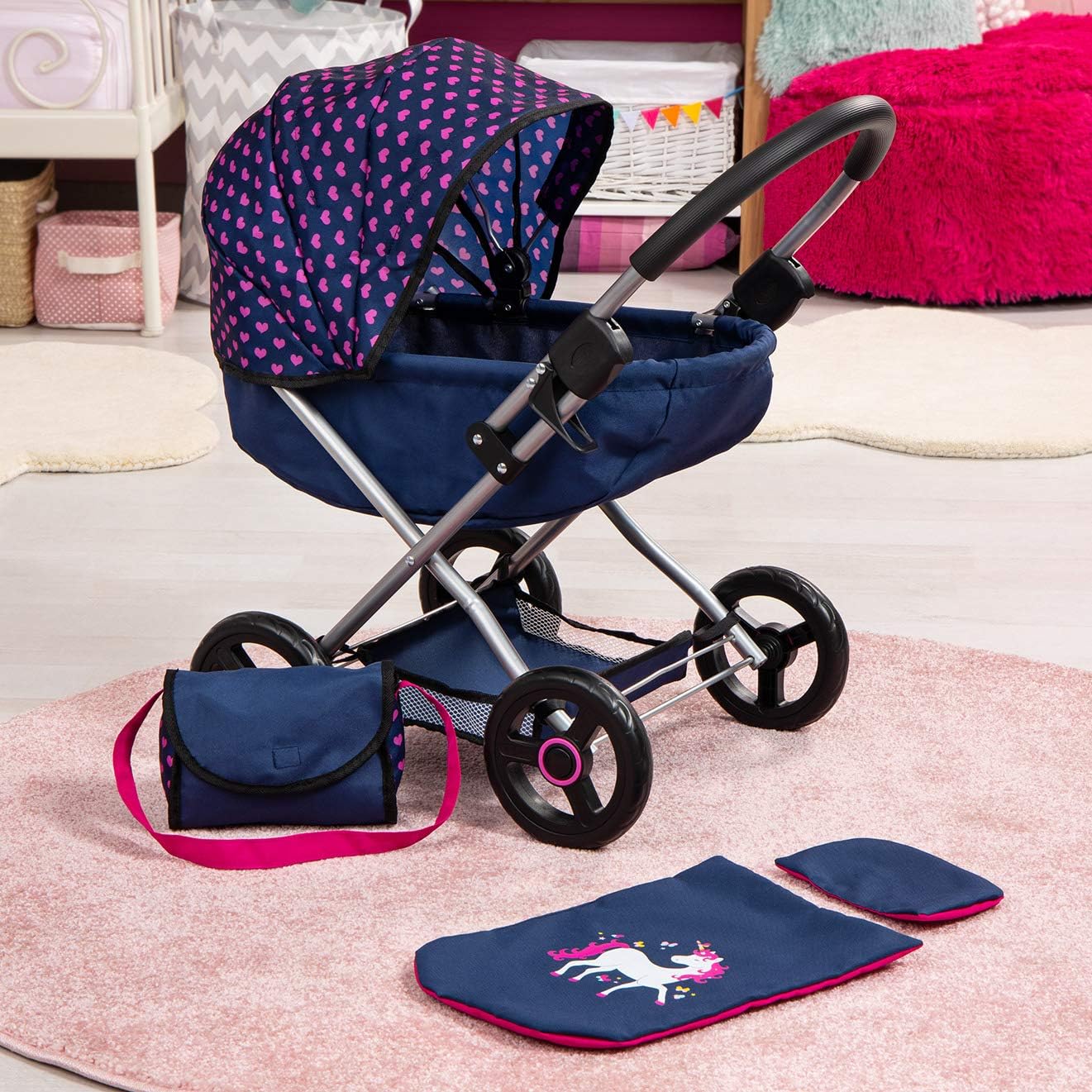 Bayer Dolls 4-in-1 Toy Baby Doll Pram Stroller Cosy Set - Dolls up to 18" (Blue/Purple) - image 8 of 10