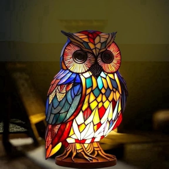 Sruoe Resin Owl Vintage Table Lamp, Decorative Animal Night Light for Bedroom Office Indoor Home Year Round Decor