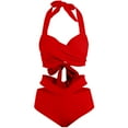 thumbnail image 6 of MGDXOX Two Piece Swimsuit for Women High Waisted Tummy Control Bikini Set Tie Back Halter Push Up Ruched Bathing Suits Red S, 6 of 6
