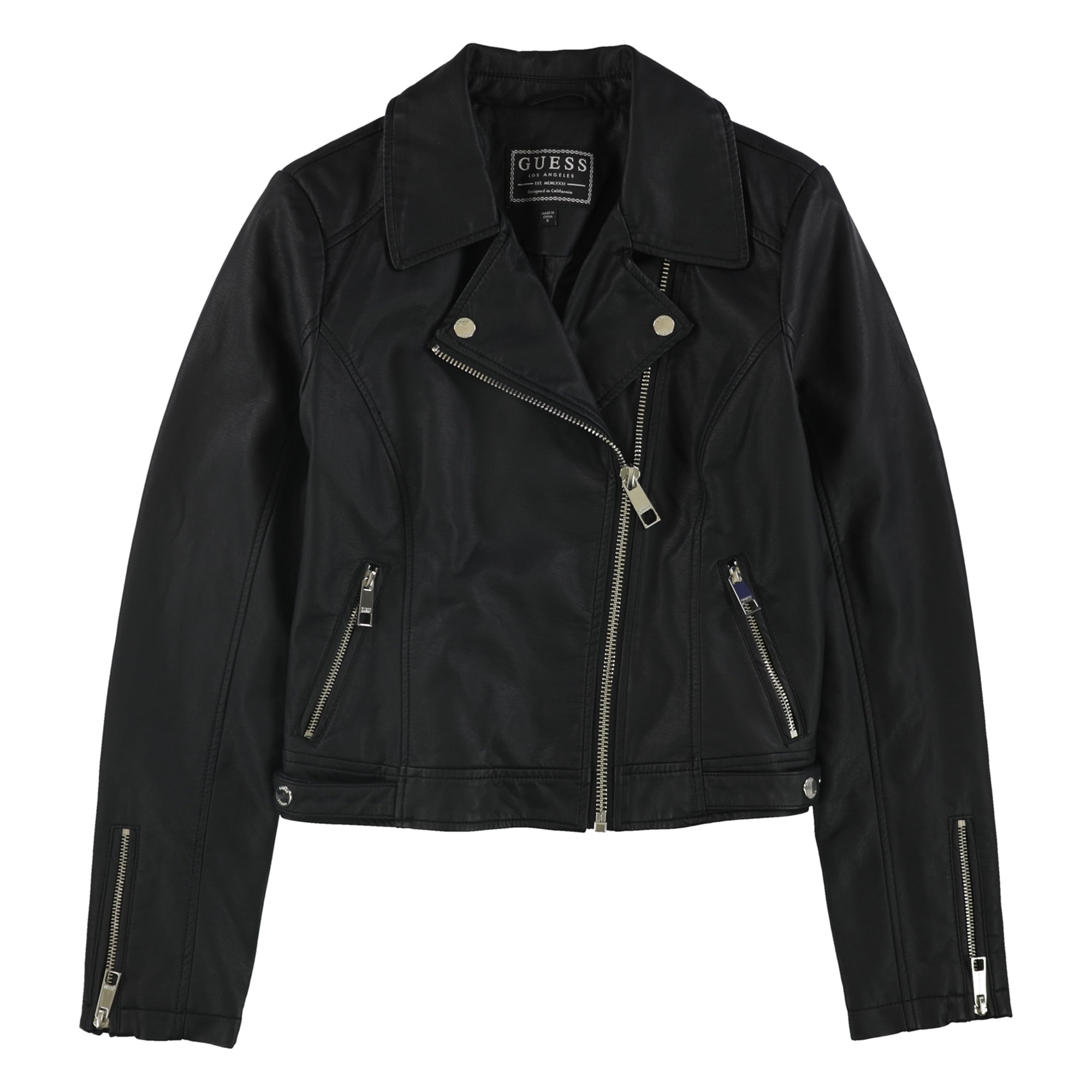 GUESS - GUESS Womens Regina Faux-Leather Motorcycle Jacket, black