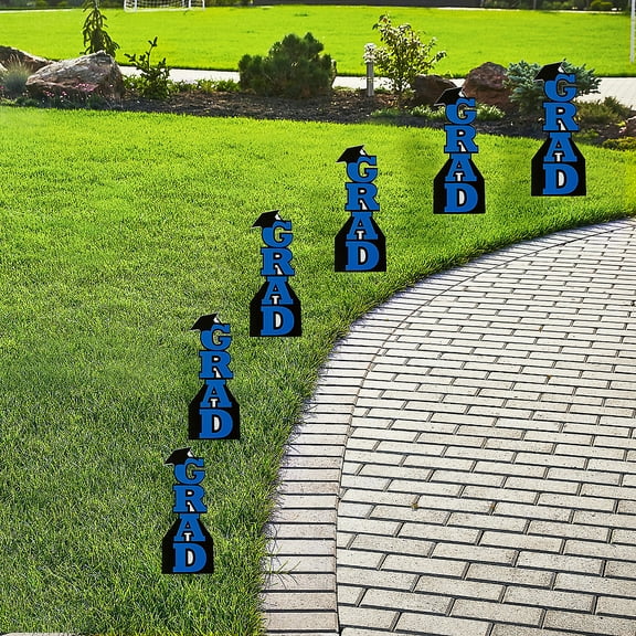 Blue Grad with Graduation Cap Vertical Yard Signs Bulk 6 Pc