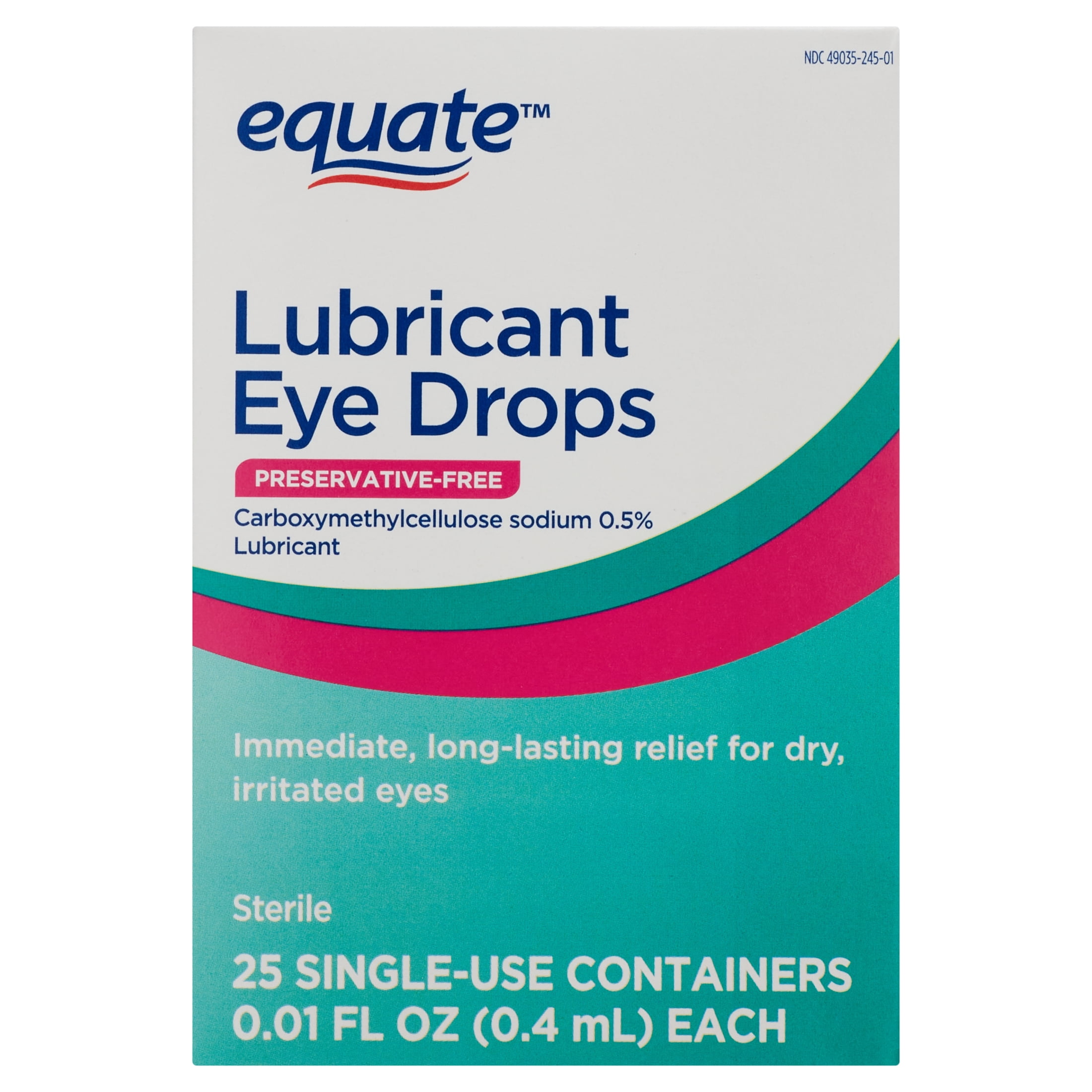 Equate Carboxymethylcellulose Sodium Lubricant Eye Drops, 0.01 fl oz, 25 Count