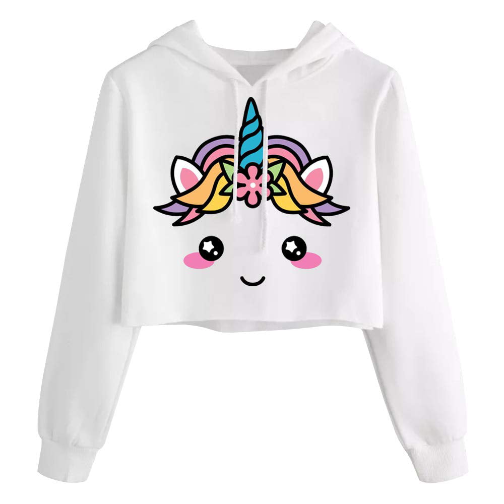 Youth Hoodie Unicorn Rainbow Long Sleeve Fleece Pullover Hoody Sweatshirt