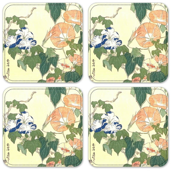 Vinyl Drink Coasters - Set of 4 - Hokusai: Convolvulus